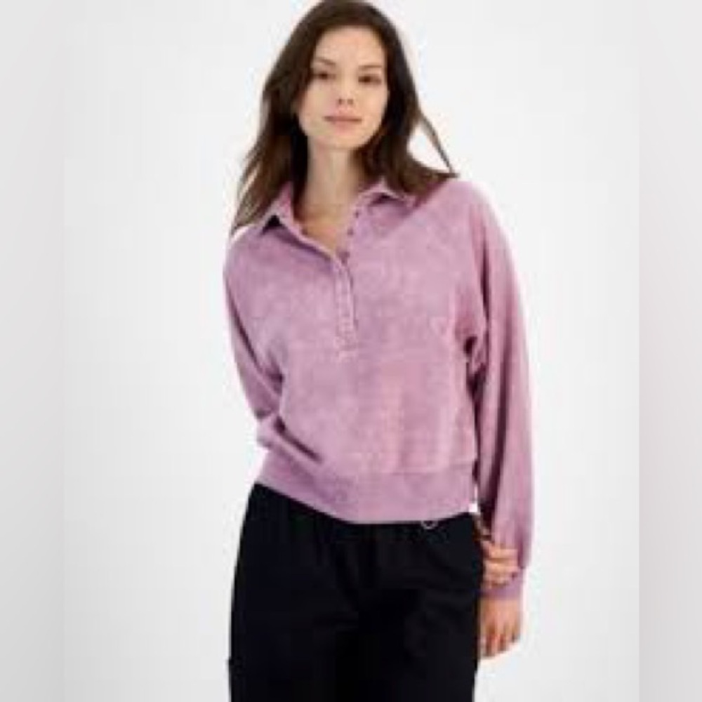 Hippie Rose 3/4 zip sweatshirt washed light blue color size small with pockets
